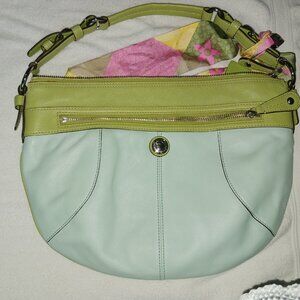 Coach F14866 Laura Aqua & Lime Green Leather carryall bag